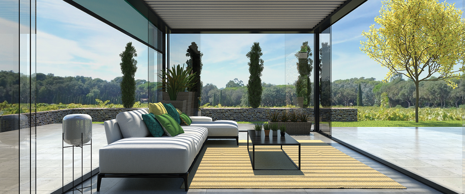 Aménagement moderne et design d'une pergola bioclimatique
